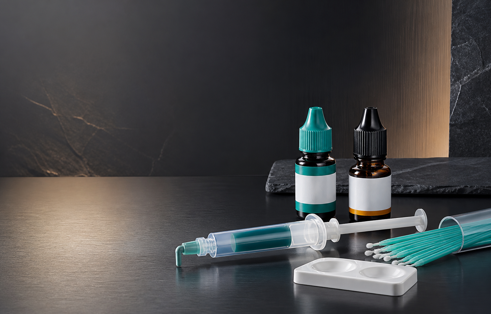 Dental bonding agents, etchant syringe and microbrush applicators