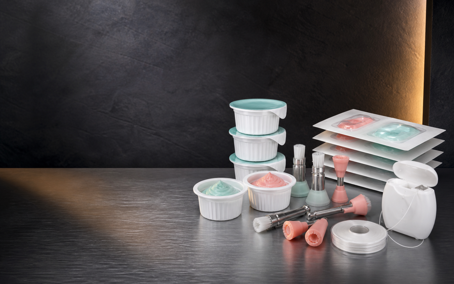 Dental prophylaxis pastes, polishing cups, brushes and floss