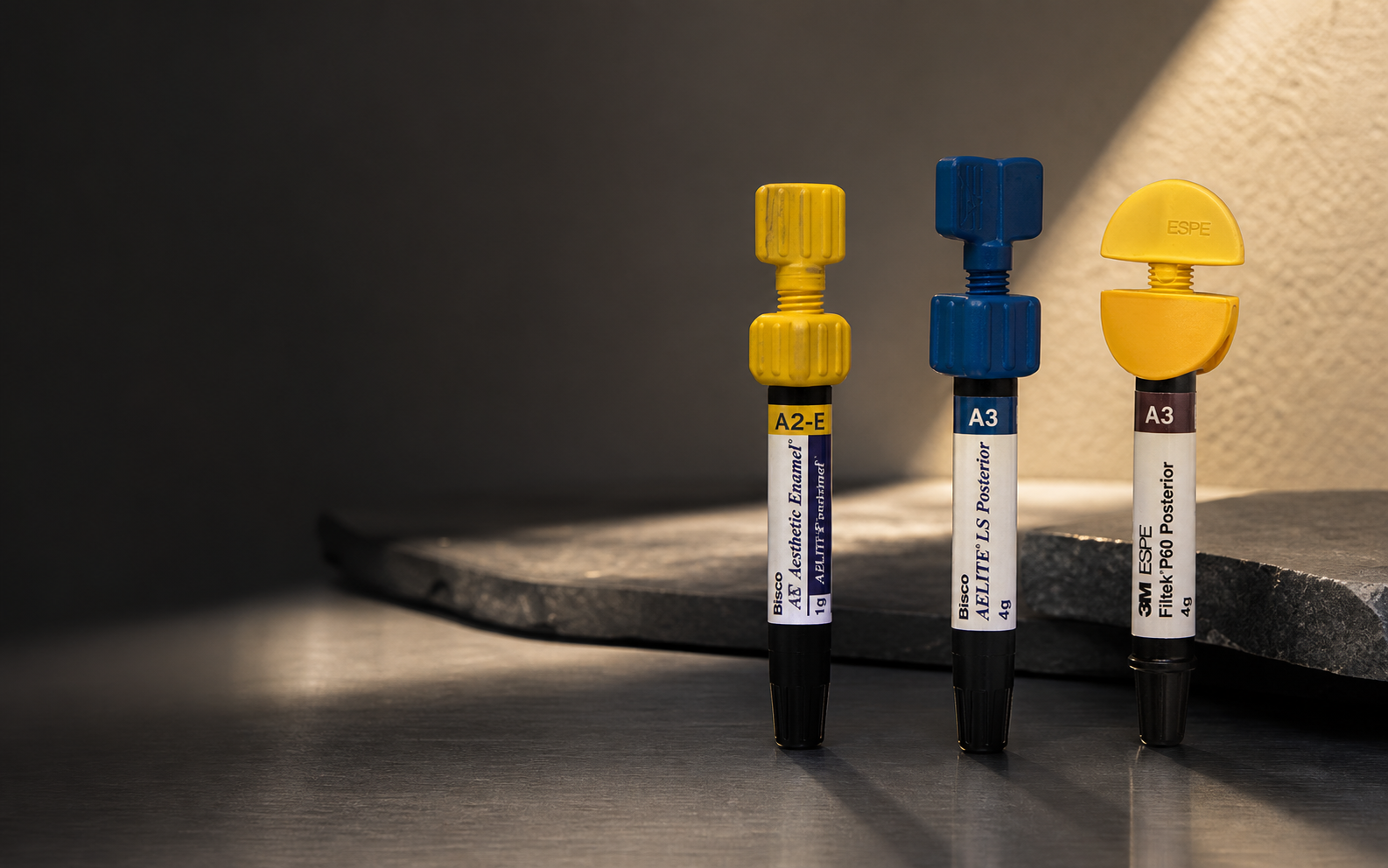 Aelite Aesthetic Enamel, Aelite LS Posterior and Filtek P60 restorative composite syringes